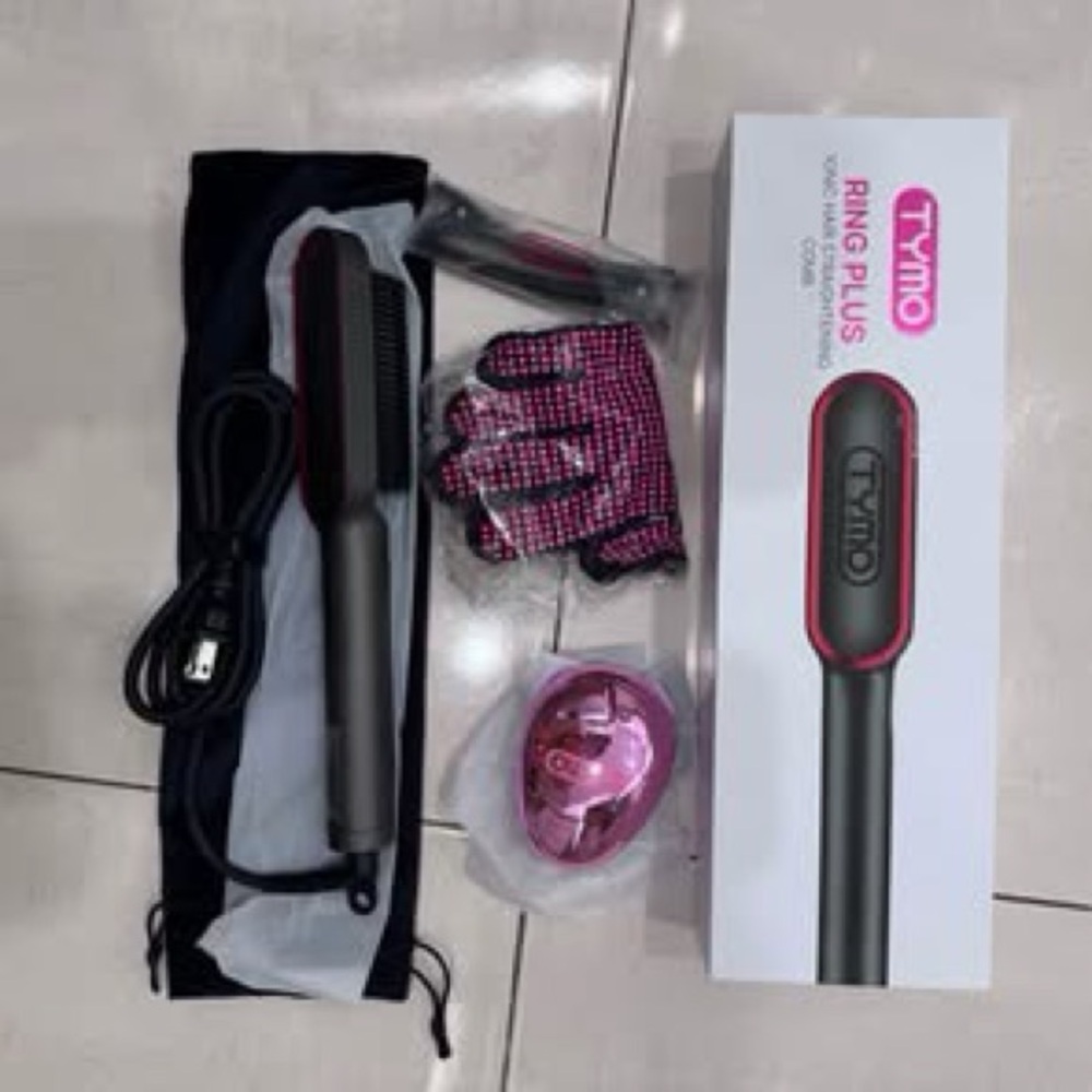 TYMO Ring Plus Hair Straightener Brush - Black and Pink